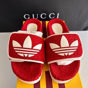 NWT GUCCI x Adidas woman - 7us red GG platform Slide sandals
